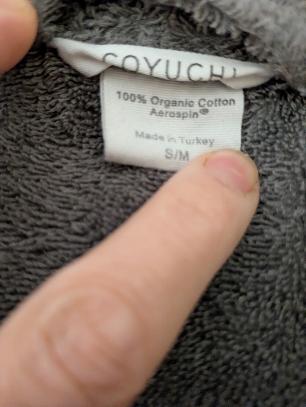 Coyuchi Cloud Loom Organic Cotton Robe Terry Cloth Gray Aerospin - Picture 4 of 4